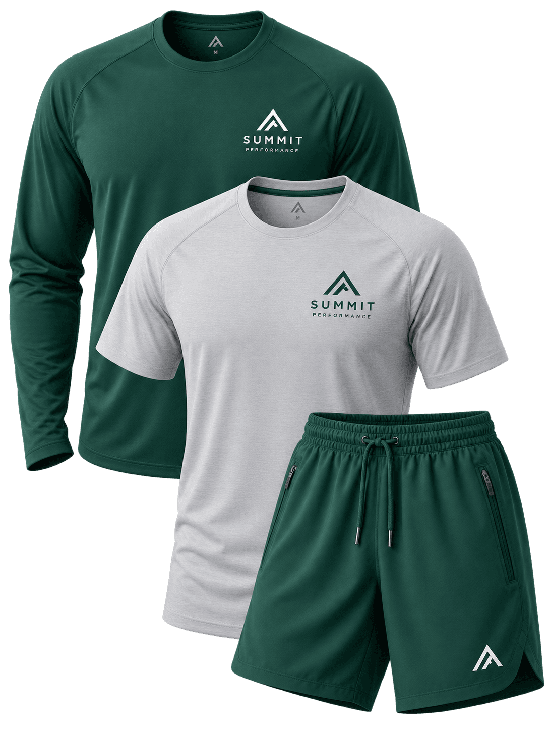 Custom athletic wear long sleeve, tee, and shorts with logo