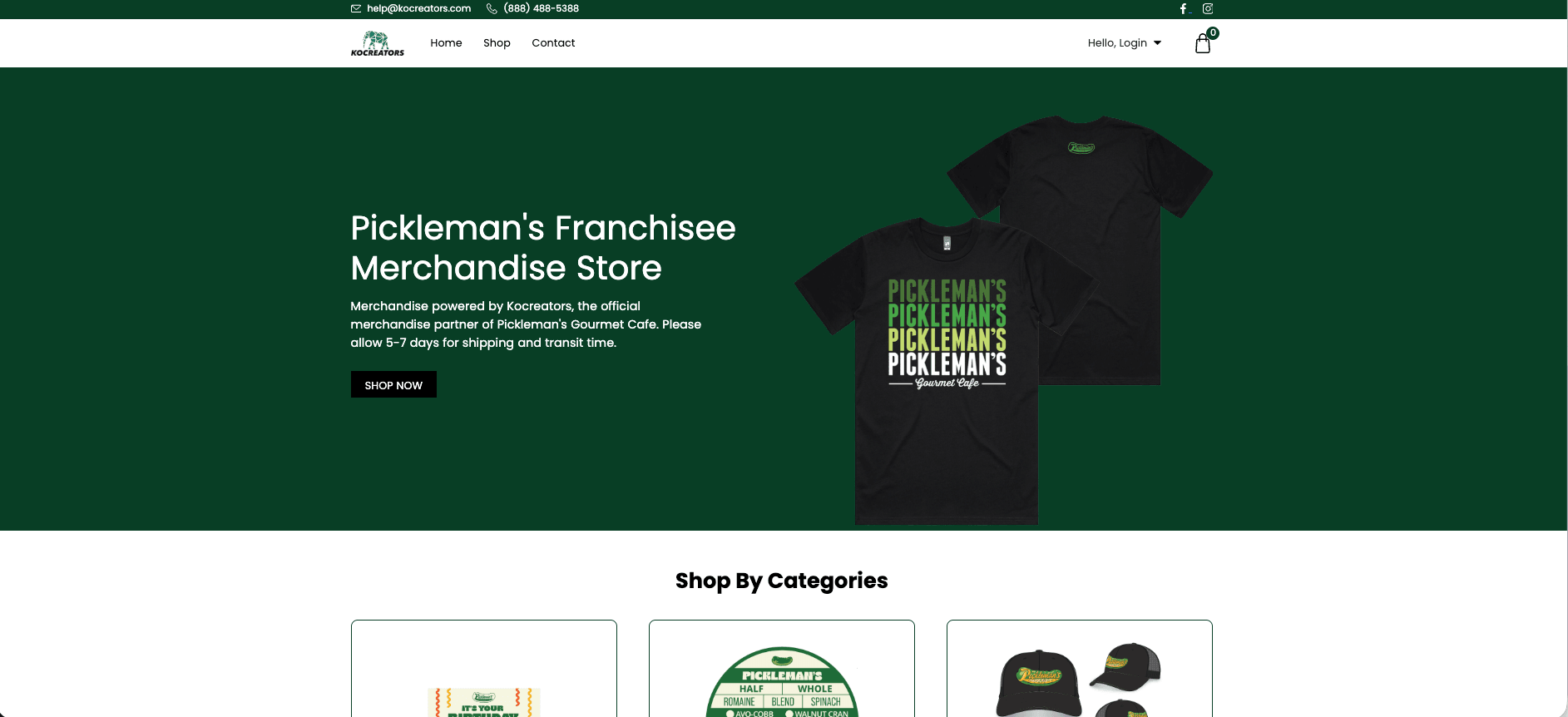 Pickleman's Franchisee Merchandise Store desktop homepage