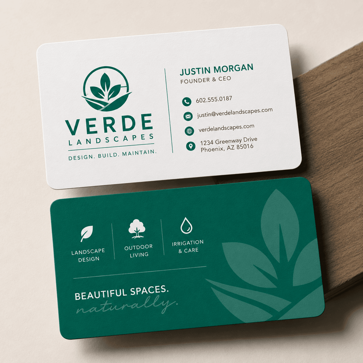 Custom printed business cards, front and back