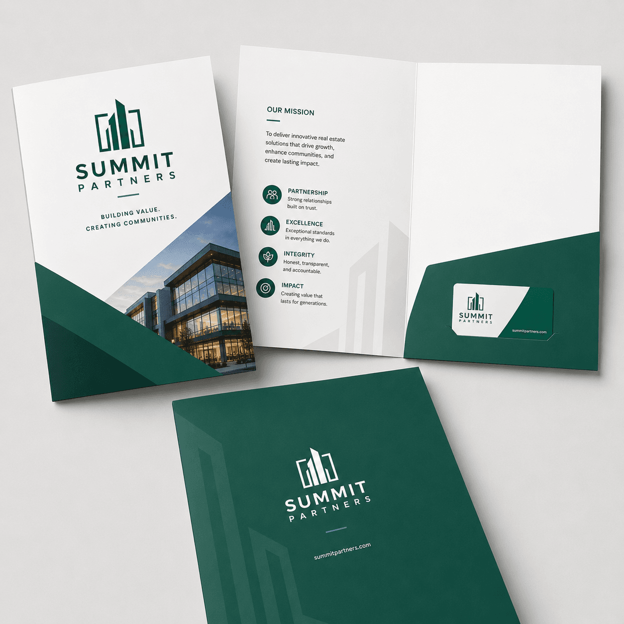Custom presentation folder for Summit Partners with pocket card